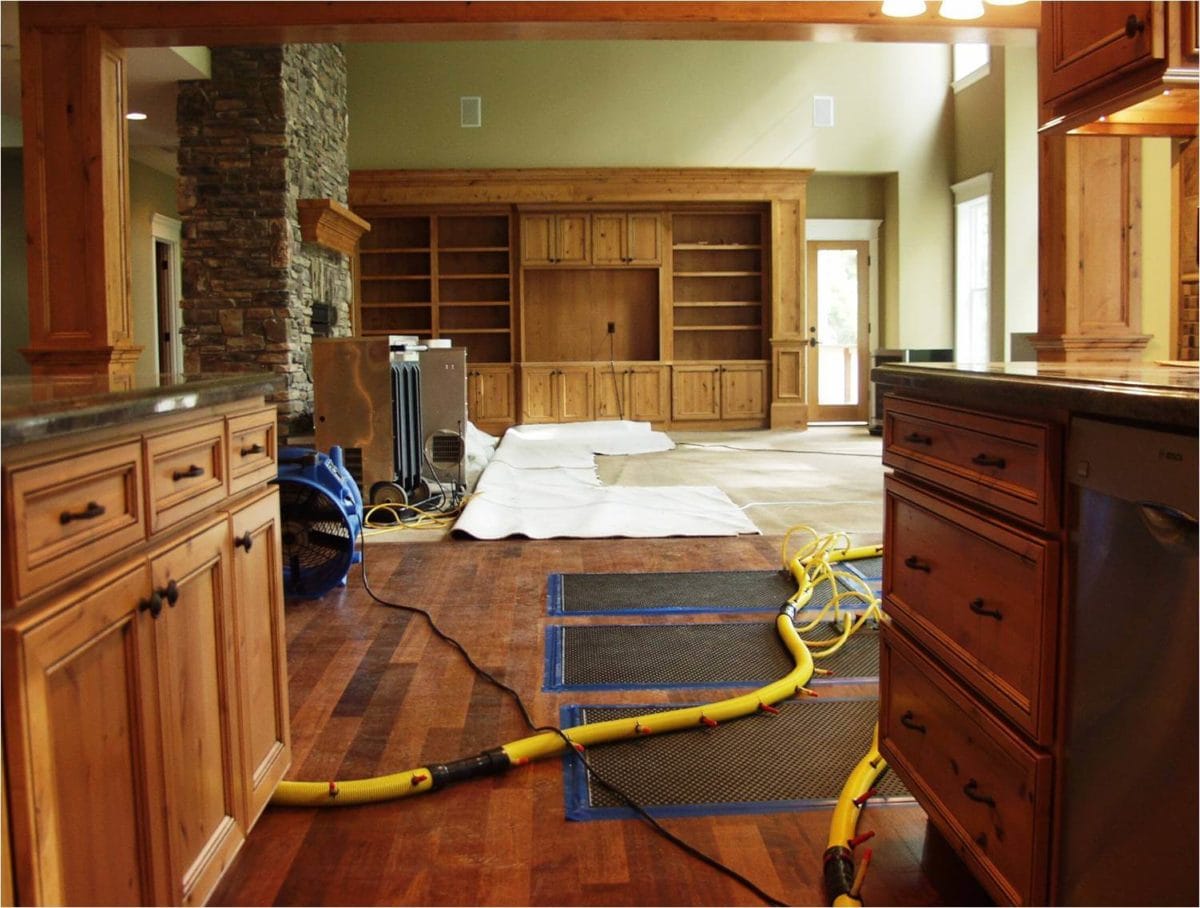 water damage cleanup for wood floors and cabinets