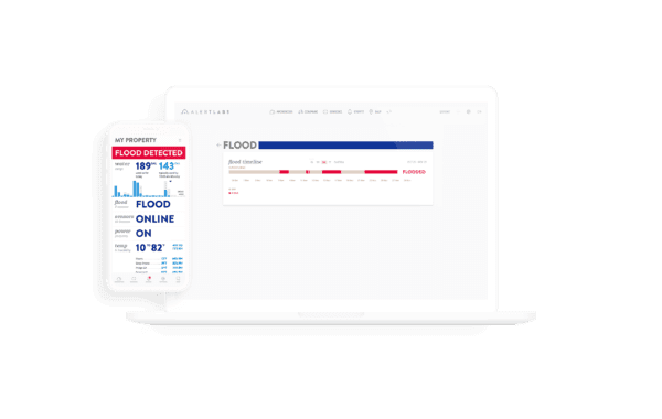 Alert Labs Flood Timeline and Alert Laptop and Phone