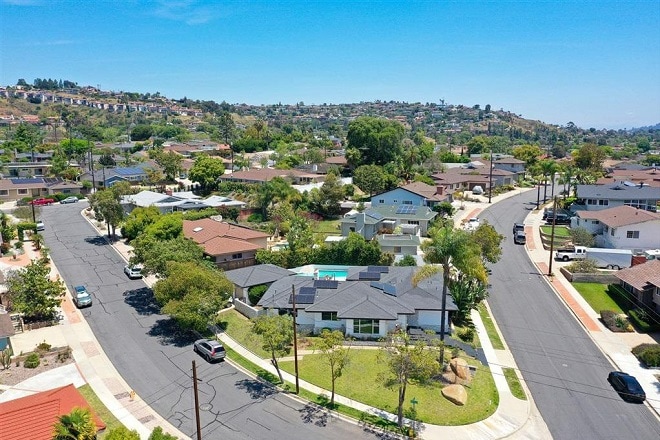 Aerial view of a Southern California neighborhood.